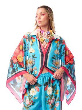 NWT Aratta Floral Garden Shirt in Blue - Small